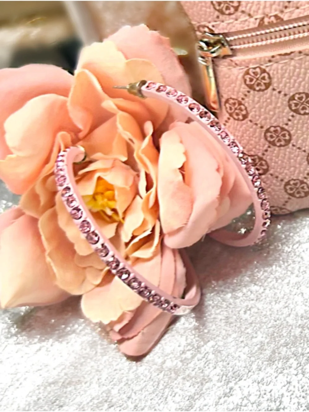 Pretty in Pink Zipper Pouch and Pink Crystal Earrings Duo! 🌸 - Picture 5 of 12